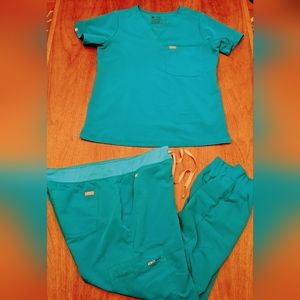 Figs Scrubs Teal Blue Catarina Top Zamora Joggers